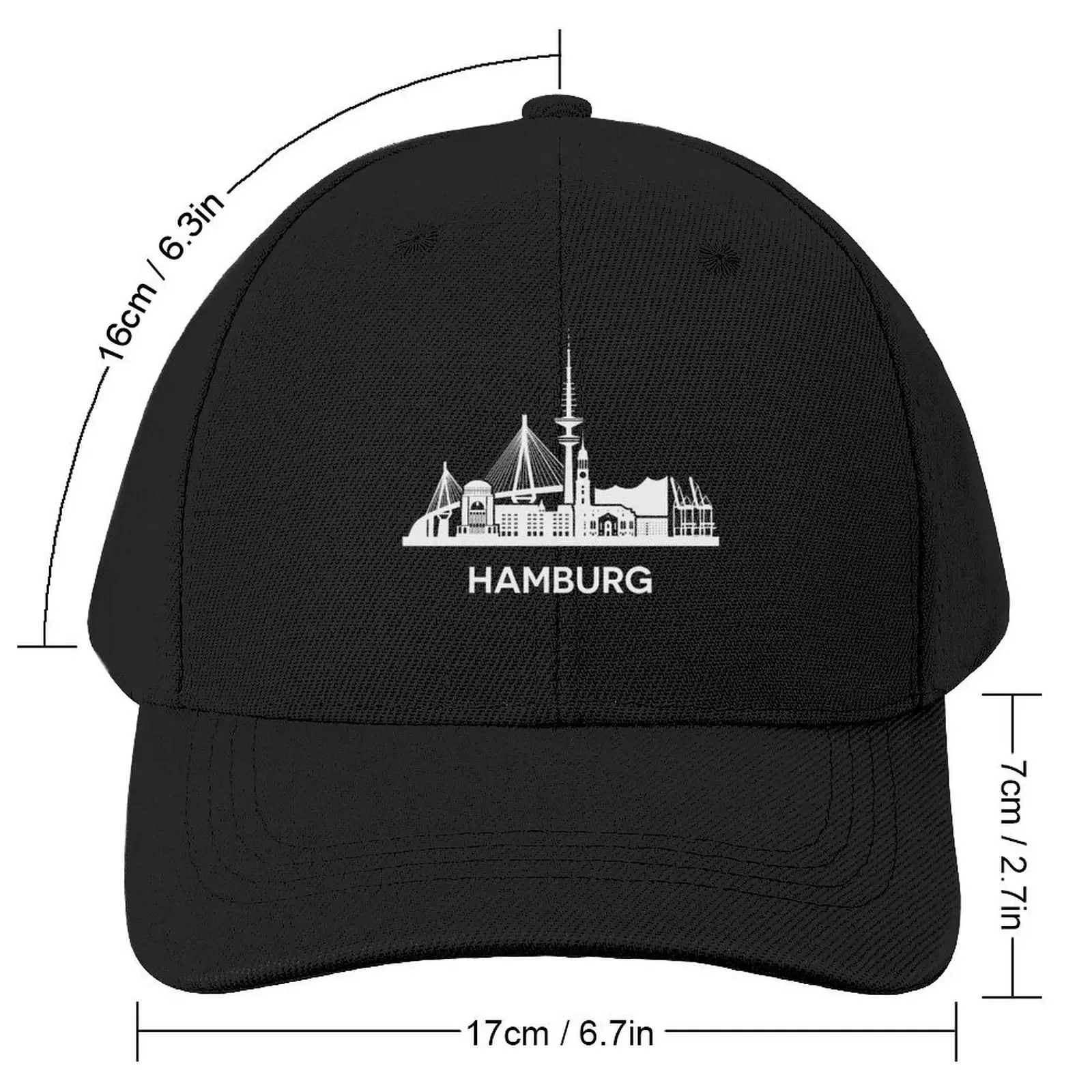 Hamburg City Skyline, extended version, white Baseball Cap fishing hat Fluffy Hat Rave Woman Hats Men's