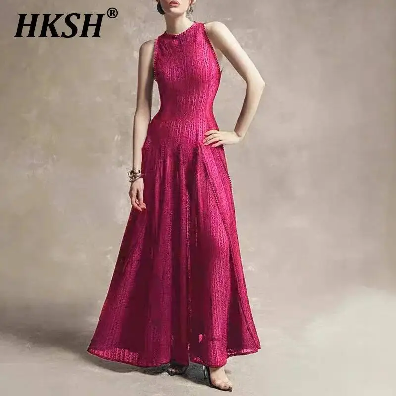 HKSH Summer New Women Elegant Fashion Slimming Dress French Niche Design Simple Hollow Embroidery Lace Sleeveless Dresses HK5303