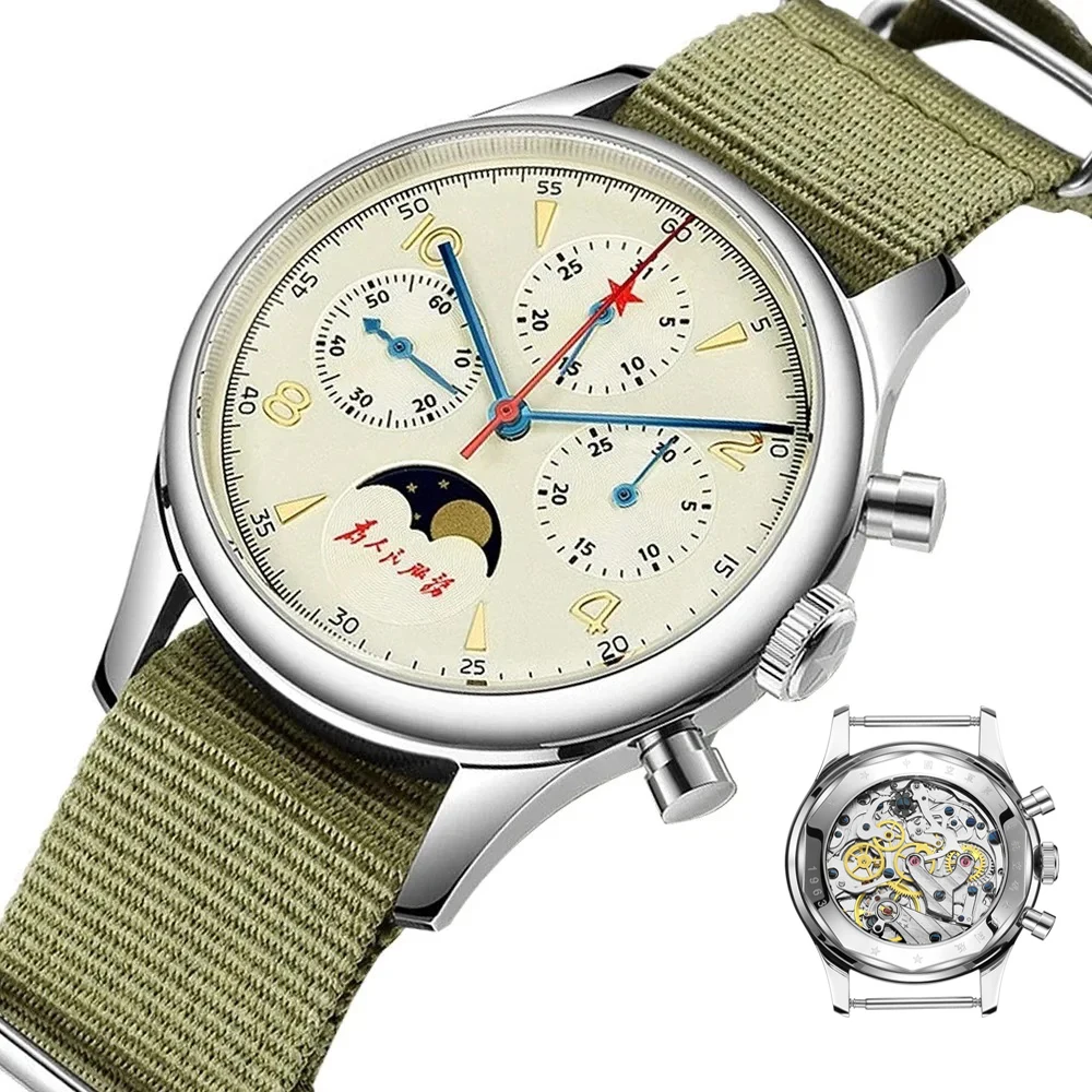 SEAKOSS 1963 Chronograph Sapphire 40mm Pilot Original ST1908 Seagull Movement Mechanical Watch Moon Phase Man Calenda Wristwatch