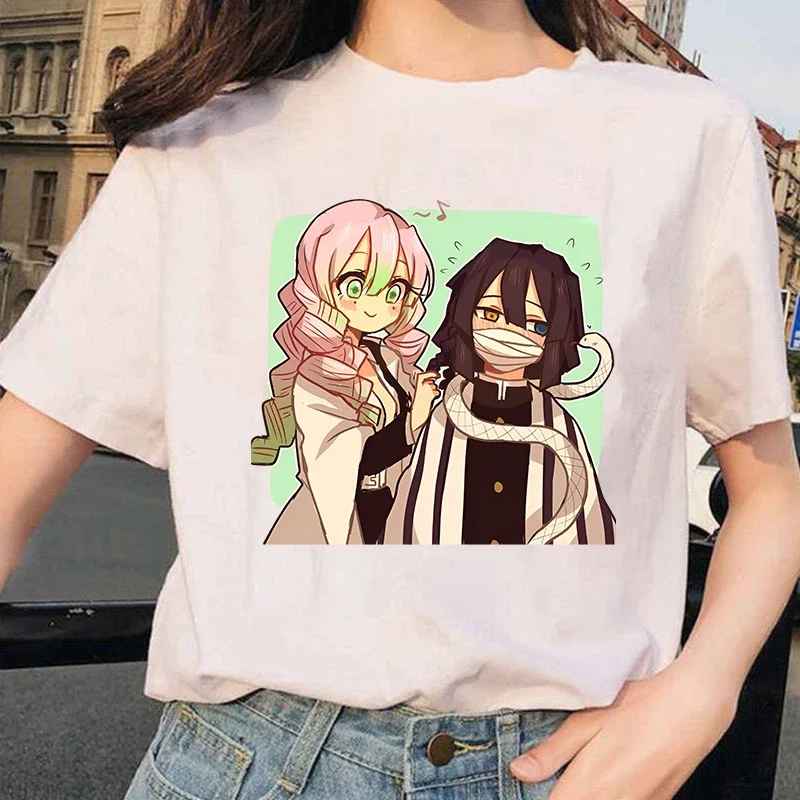 New Anime Kanroji Mitsuri Iguro Obanai Print T-shirts Women Men Summer Cool Short Sleeve Couple Y2K Casual T-shirts