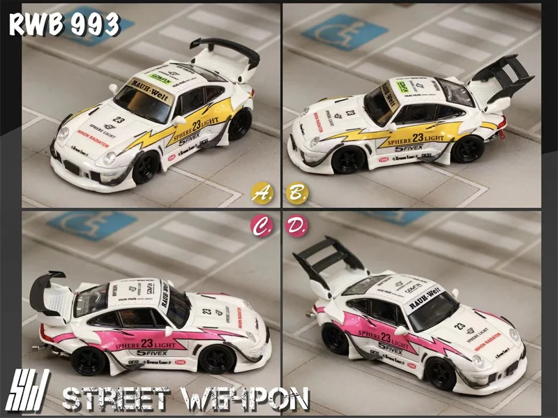 

** Предзаказ ** SW 1:64 RWB 993, молния, желтый/розовый, ограниченная модель автомобиля, литые под давлением