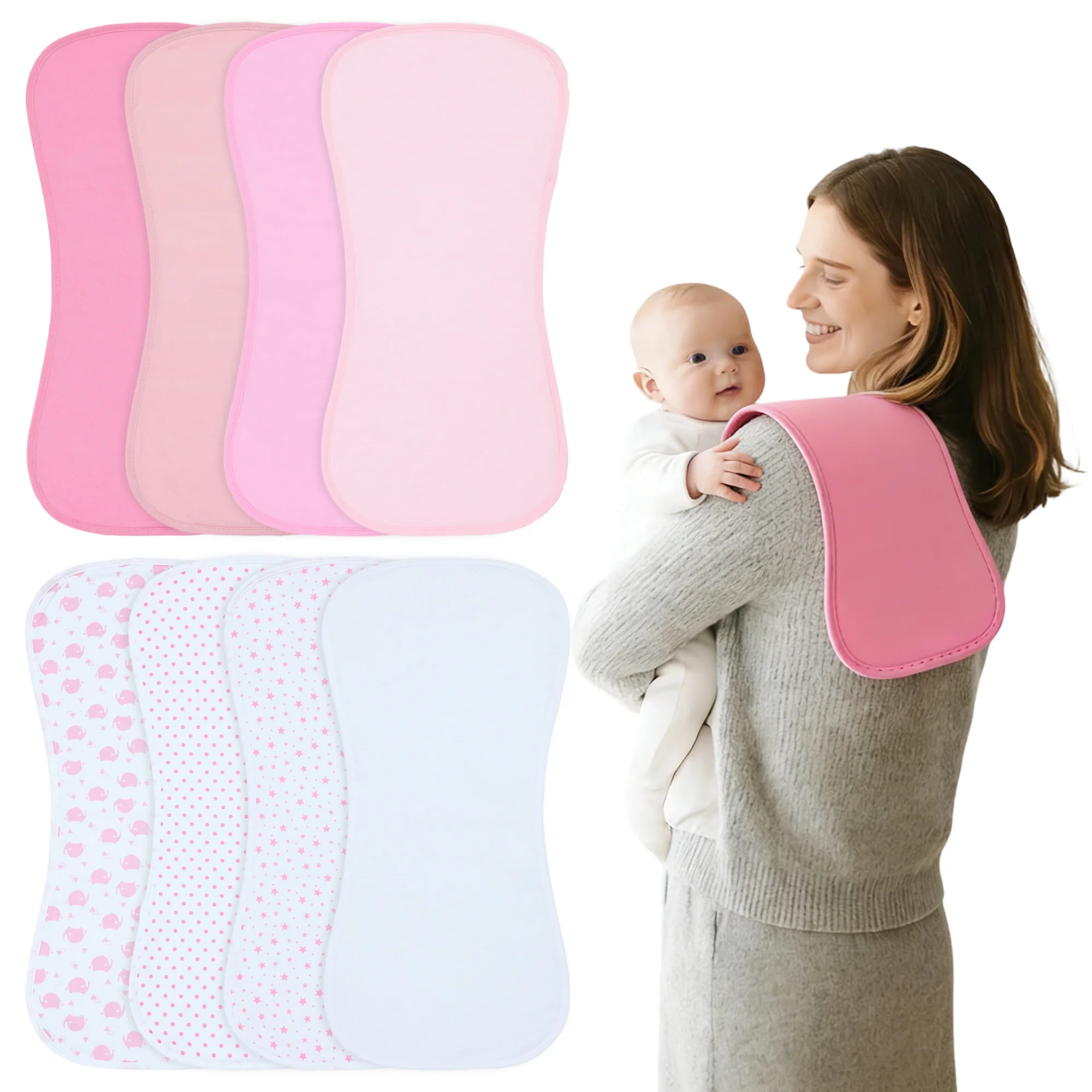 

Waterproof Baby Burp Cloths, Extra Soft Spit Up Rags with 3 Absorbent Layers, 8-Pack Large Burp Cloths for Baby Girls