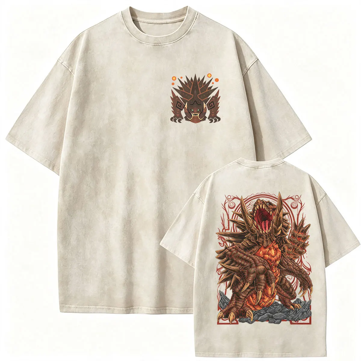 2026 Game Monster Hunter Akantor The Black God Vintage Washed T Shirt Men Women Harajuku Fashion O-Neck Oversized Cotton T-shirt - view 2