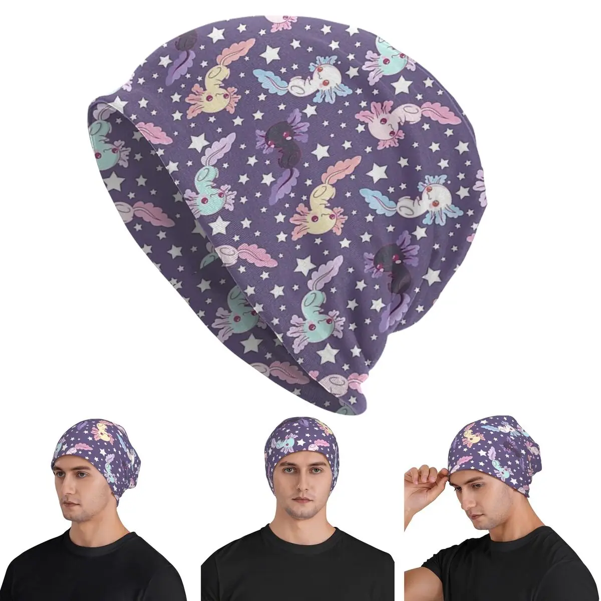 

Kawaii Axolotl Pattern Lilac Skullies Beanies Hats Warm Autumn Winter Outdoor Cap Knitted Bonnet Caps for Unisex Adult