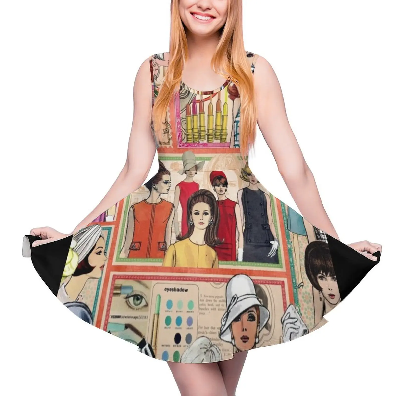 

60s Fashion Collage Sleeveless Dress Prom gown Summer women"s clothing clothes