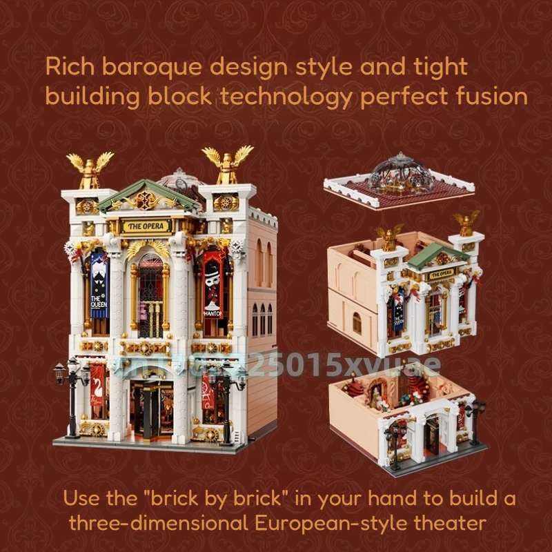 New Pantasy European Grand Theater Building Blocks Ornaments Collection Model Cartoon Architecture Toys Gifts for Boys and Girls