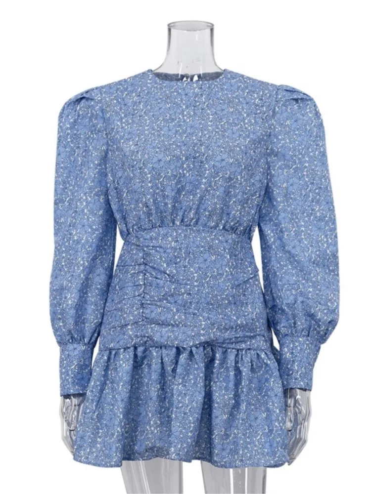 Dresses 2026 Woman Autumn New Floral Printed Long Sleeve Casual Short Dress Slim Vestidos Simple Style Temperament Trendy Slim