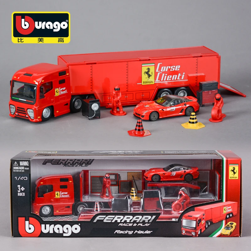 

Bburago 1:43 Ferrari Maintenance Scene Trailer Heavy Tractor Truck Static Die Cast Vehicles Collectible Hobbies Model Car Toys