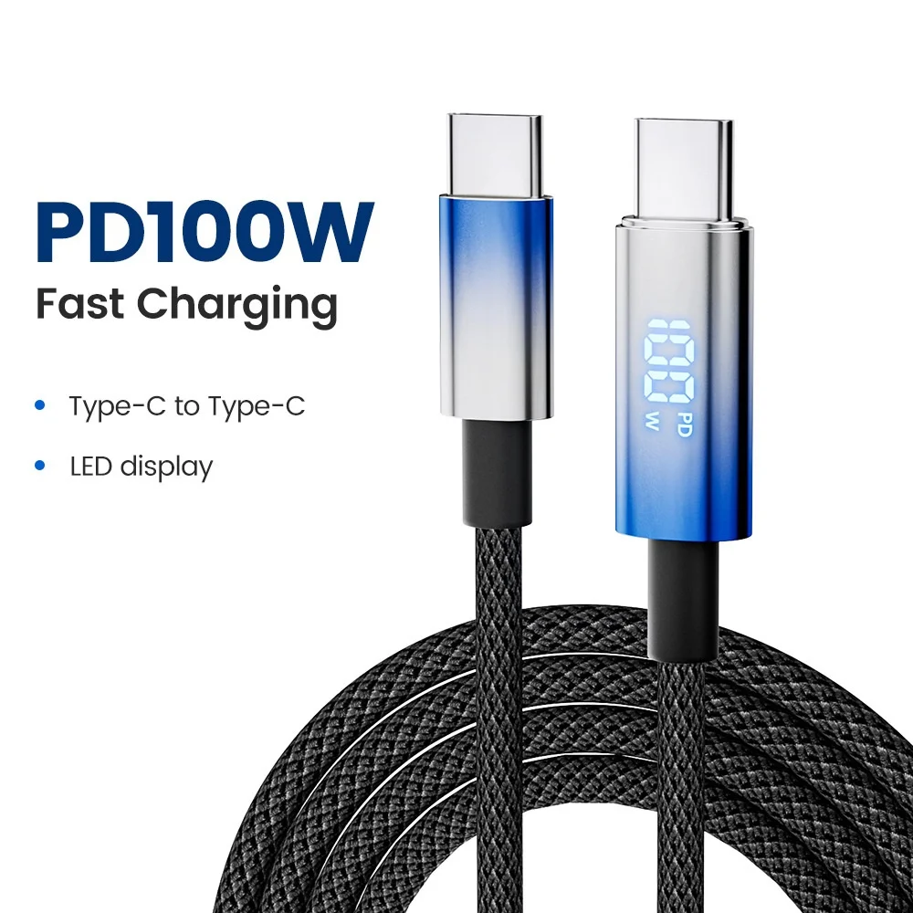 PD 100W Fast Charger Cable USB C to Type C Digital Display Fast Charging For iPhone 15 Type C Data Cable Cord for Huawei Xiaomi