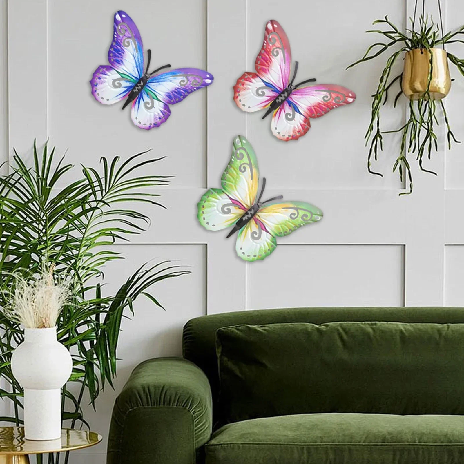3Pcs Iron Butterfly Wall Hanging Decor Green Purple Red Iron Wall Art Decor Weather-Resistant