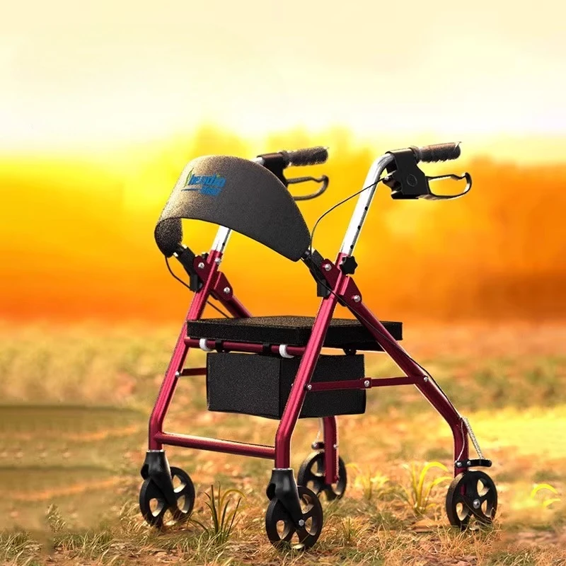 

Adjustable Transport Chairs with Brake,350 Lb. Weight Capacity, Can Push Can Sit Foldable Rollator Walkers with Seat for Seniors