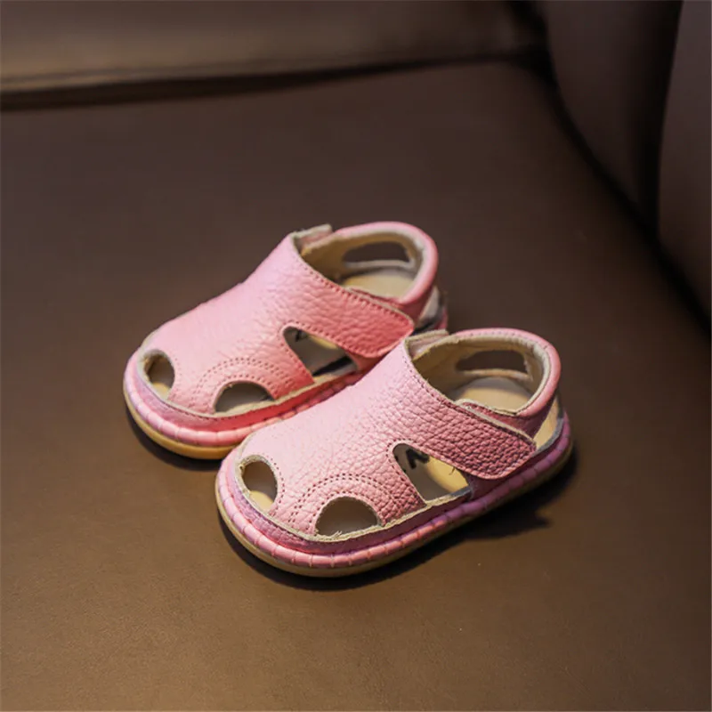 2024 New Summer Baby Shoes Genuine Leather Closed Toe First Walker Soft Sole Cut-outs Fashion Baby Girls Boys Sandals