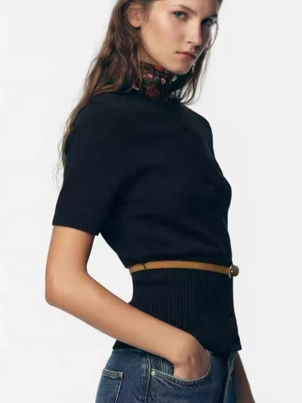 

Осень 2023, Новое поступление, женский высококачественный вязаный ор Све, круглый открытый кардиган с поясом, верхняя одежда, винтажный облегающий кардиган