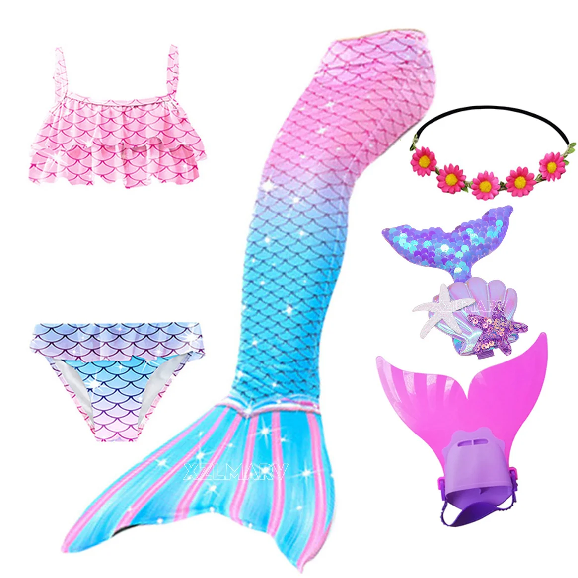 2024 Girls Mermaid Tail Swimsuit for Swimming Girl the Little Mermaid Costume Cosplay Beach Clothes Swim Bathing Suit