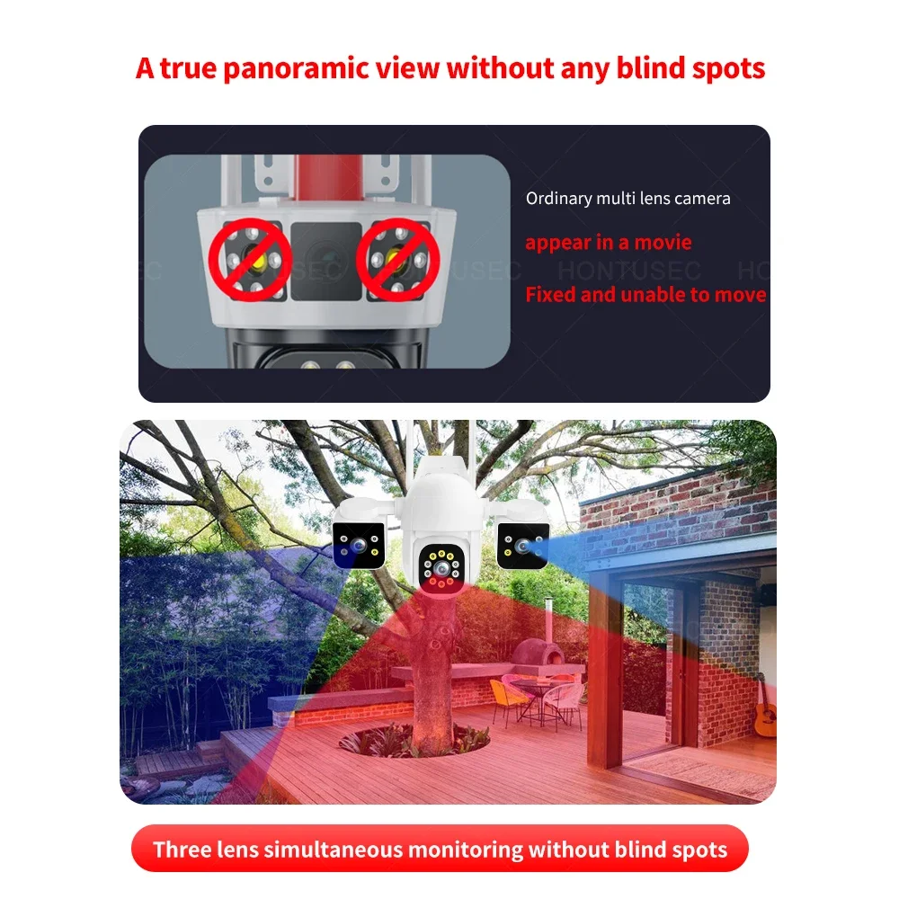 IPC360 HOME 6K 12MP 3 Lens 3 Screens Wifi PTZ Camera Outdoor Color Night Vision Motion Detection Two Way Audio Security Camera