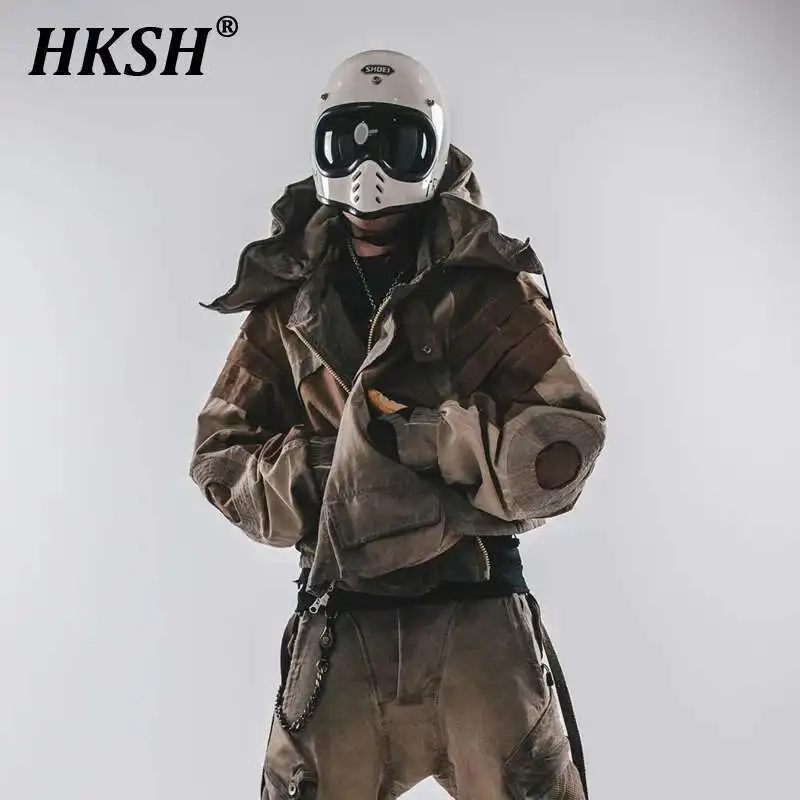 

HKSH Осенняя Новинка Мужская куртка с капюшоном составного кроя в стиле пэчворк Отходная земля тактическая техника в стиле панк куртка с рукавом летучая мышь HK2392
