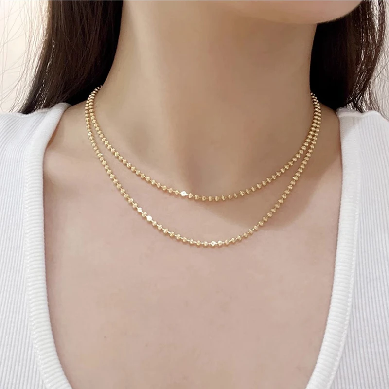 925 Sterling Silver 2mm Sparkling Diamond Chain Necklace for Women men 40cm - 60cm S925 Ball Beads Chain fit Pendant DIY Jewelry