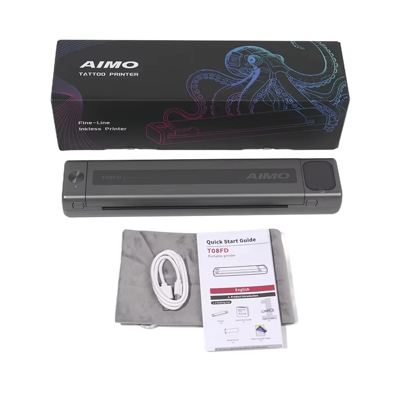 AIMO T08FD Tattoo Stencil Printer Thermal Wireless Tattoo Transfer Kit Machine Compatible with Smartphone & PC for Tattoo Artist
