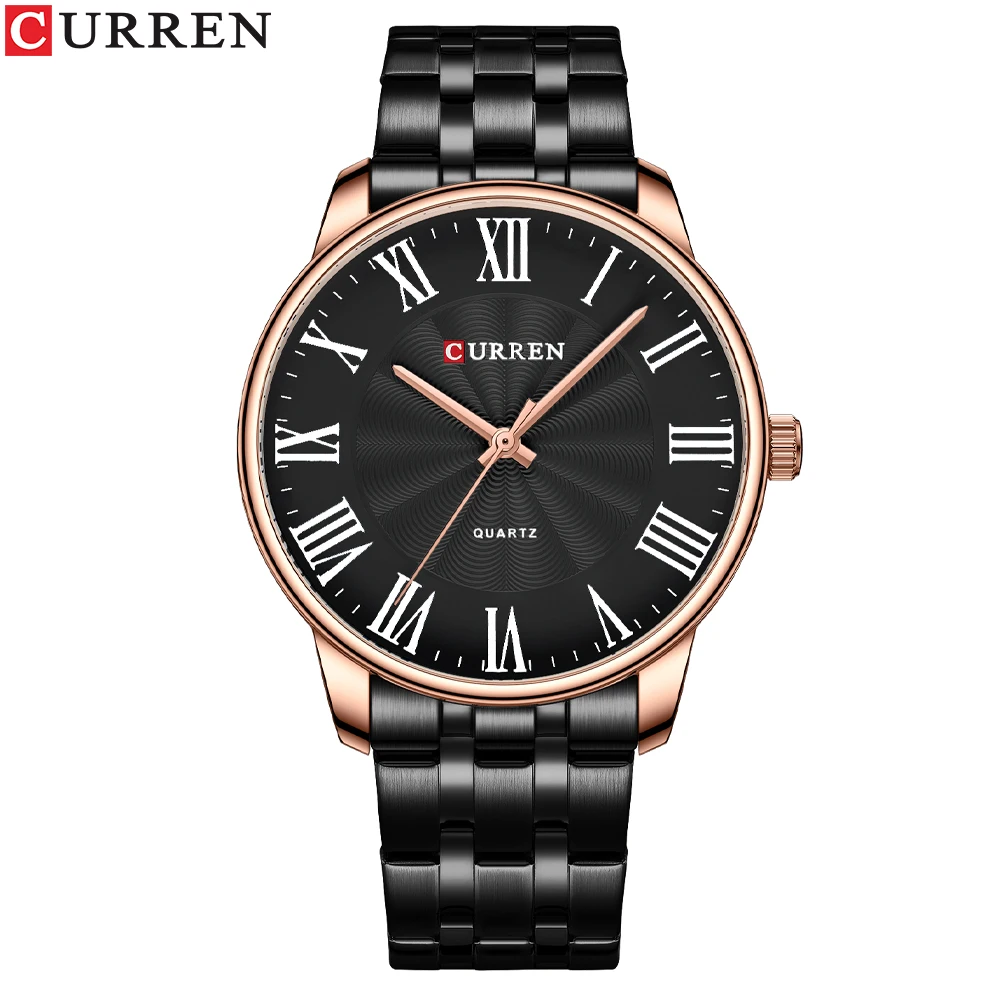 CURREN Neue schlichte Edelstahl-Armbanduhr für Herren, Luxusmarke, Business-Quarzuhr mit römischen Zahlen 10