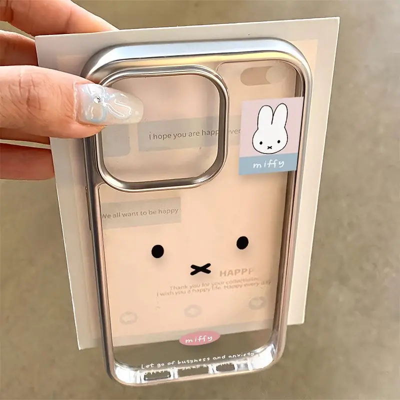 Nieuwe Miffy telefoonhoes met schattige cartoonuitdrukkingen en zachte schaal voor anti-drop, geschikt voor Apple 16 15 14 13 12 11 X Pro Max