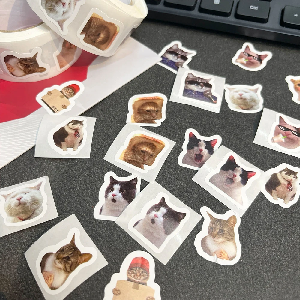 500PCS/Roll Funny Cat Roll Stickers Funny Cute High Beauty Abstract Creative Account Material Invitation Envelope Decoration