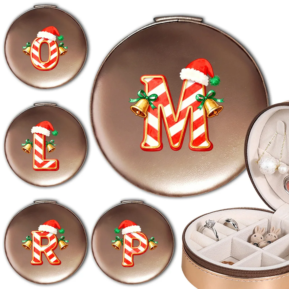 

Large Capacity Dustproof Jewelry Box PU Jewelry Storage Box Circular Storage Bag Christmas Gifts Jingle Bells Pattern