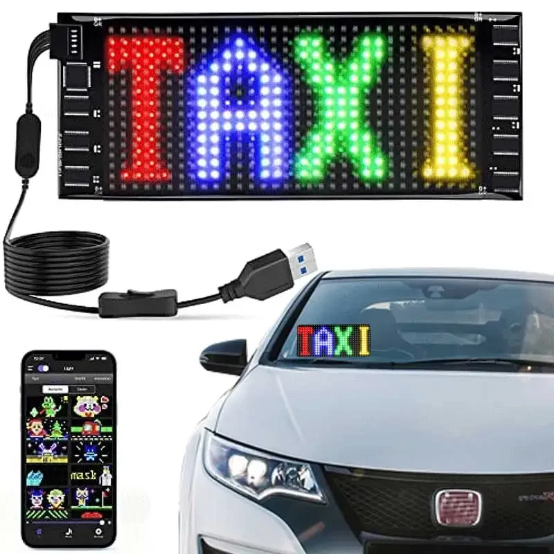 

7*17cm LED Car Signs Digital Sign Bluetooth App LED Modules Control DIY Programmable Scrolling Sign for Car 5V USB LED screen