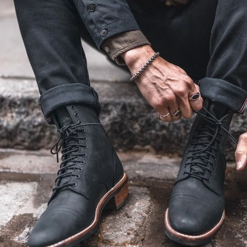 

Black Lace Up Matte Men Shoes Men's Dress Shoes Leather Boots High Quality Party Shoes Fashion Big Size 48 Zapatillas Mujer