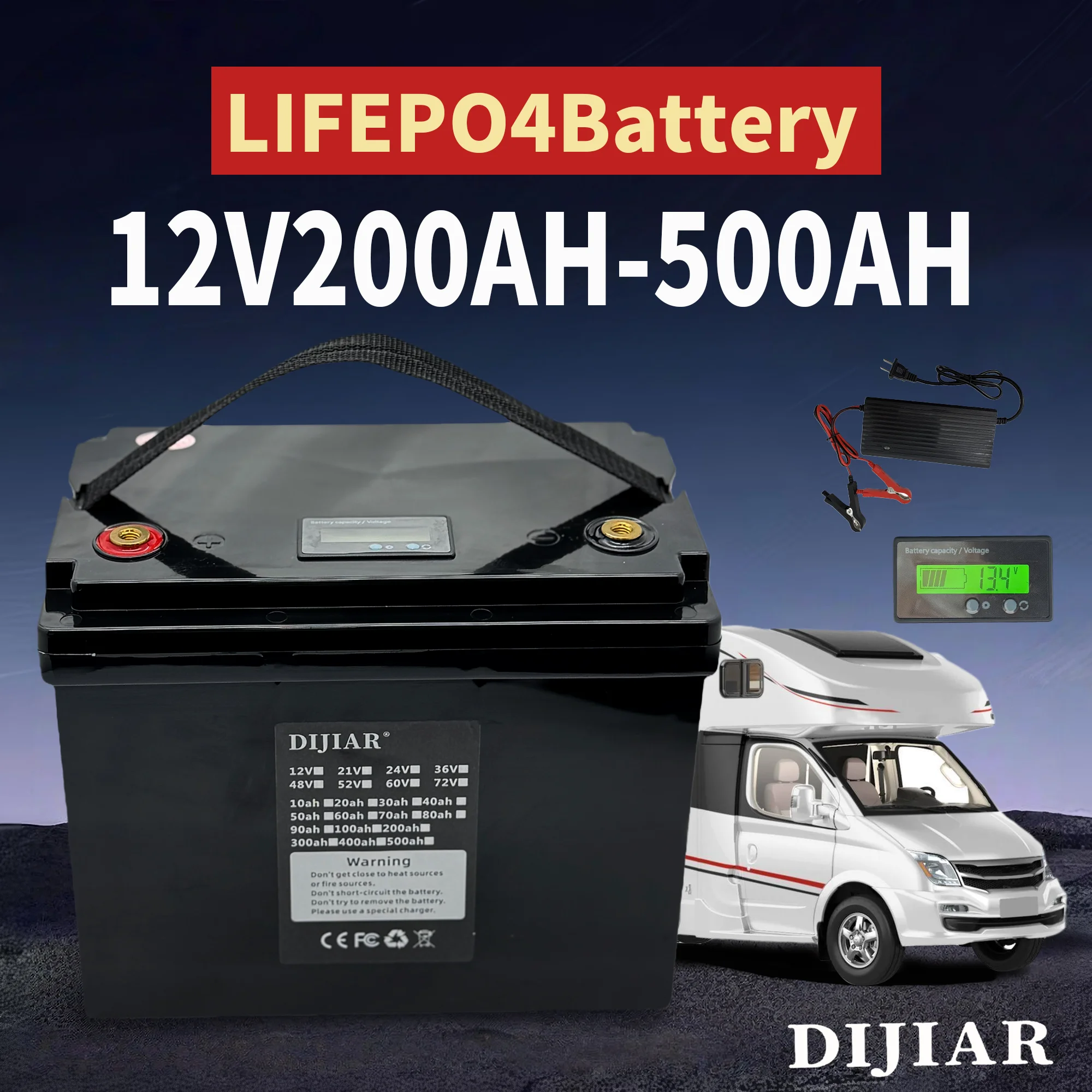 

LIFEPO4Батарея, источник питания для автофургона 12V200AH-500AH, авиатранспорт, встроенное зарядное устройство 100AHBMS+10AH