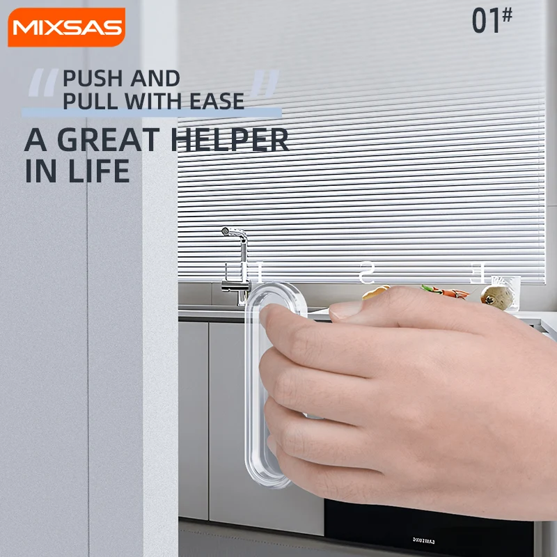 

MIXSAS 1/2/3pcs Transparent Sliding Door Handle Self-Adhesive Silicone Soft PU Door Handles Cabinet Glass Pull Drawer Push Pulls