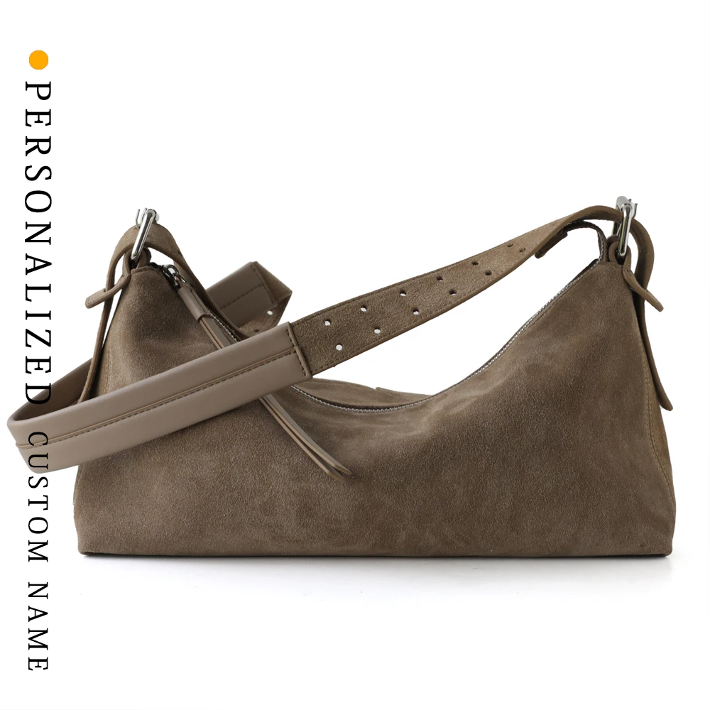 

Casual frosted cowhide lazy style retro armpit single shoulder crossbody women's bag personalized free hot stamping letters