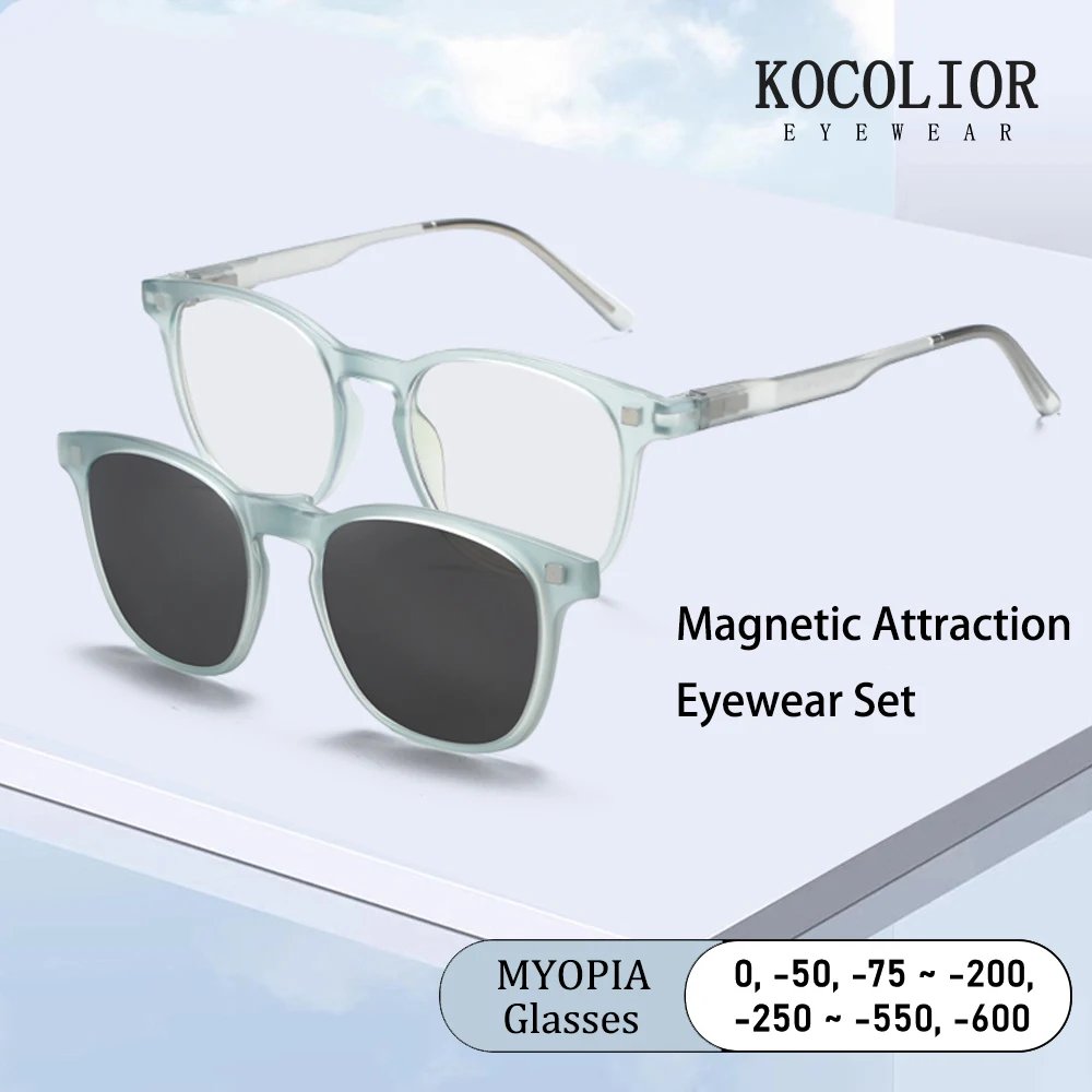 Magnetic Two-in-one Glasses Set Frame Myopia Glasses Custom Prescription Photochromic Anti Blue Light Femal Short Sight Eyewear