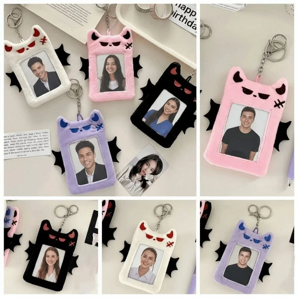 Bat Demon Cartoon Photocard Holder Korean Style Transparent Cartoon Card Cover with Keychain Pendant Card Sleeve