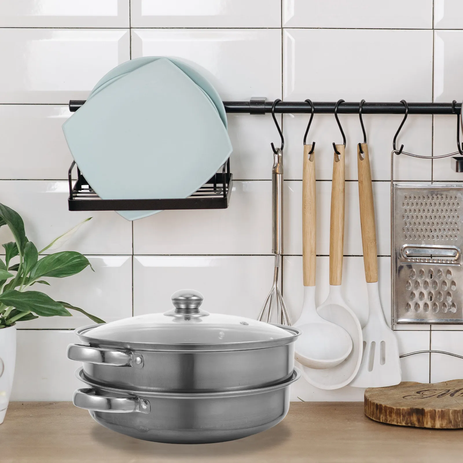 1Set Premium Stainless Steel Double-Layer Food Steamer Basket for Rice Cooker Steamers Even Heating Quick Drainage Kitchen