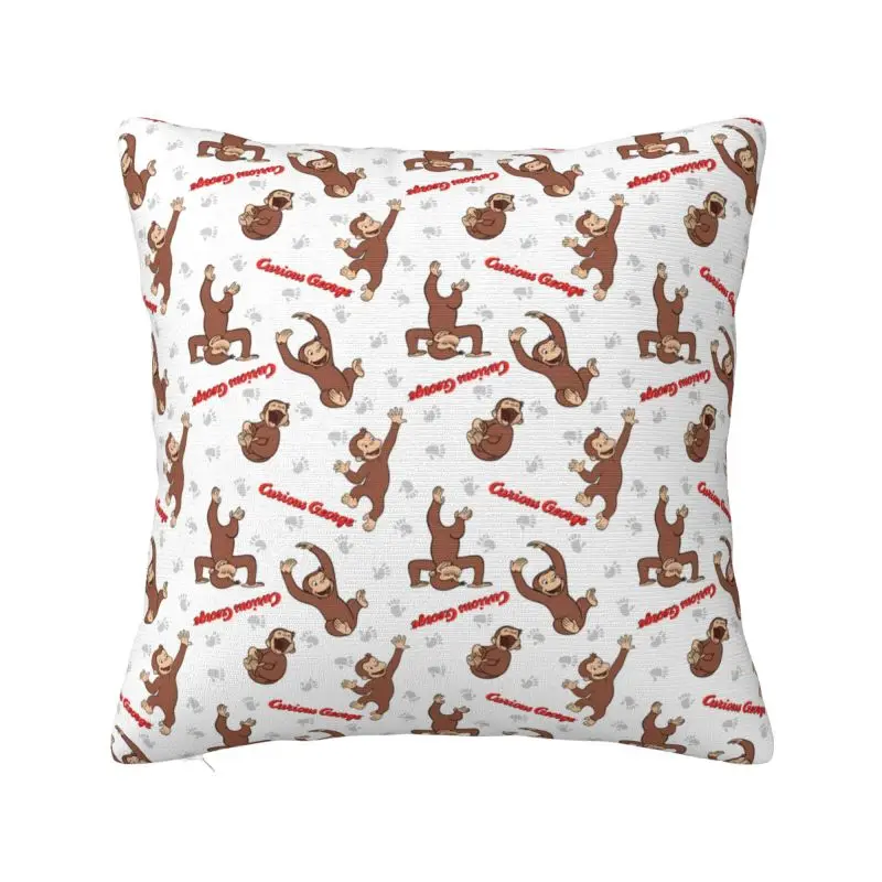 Custom George The Curious Anime Monkey Footprint Pattern Pillow Case Cushions Cover for Sofa Square Pillowcase