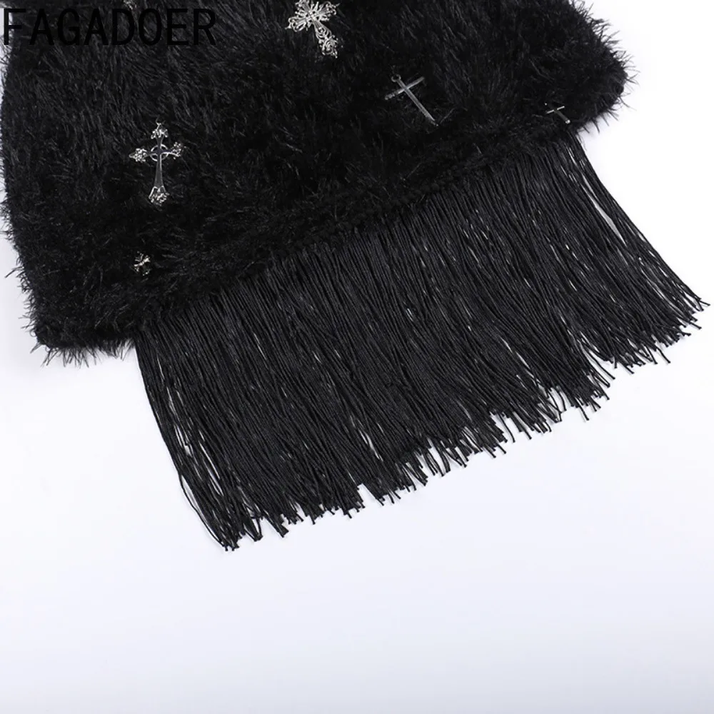 FAGADOER Autumn Fashion Fur Printing Tassels Mini Skirts Black Women High Waist Skinny Skirts Y2K Female Party Nightclub Clothes