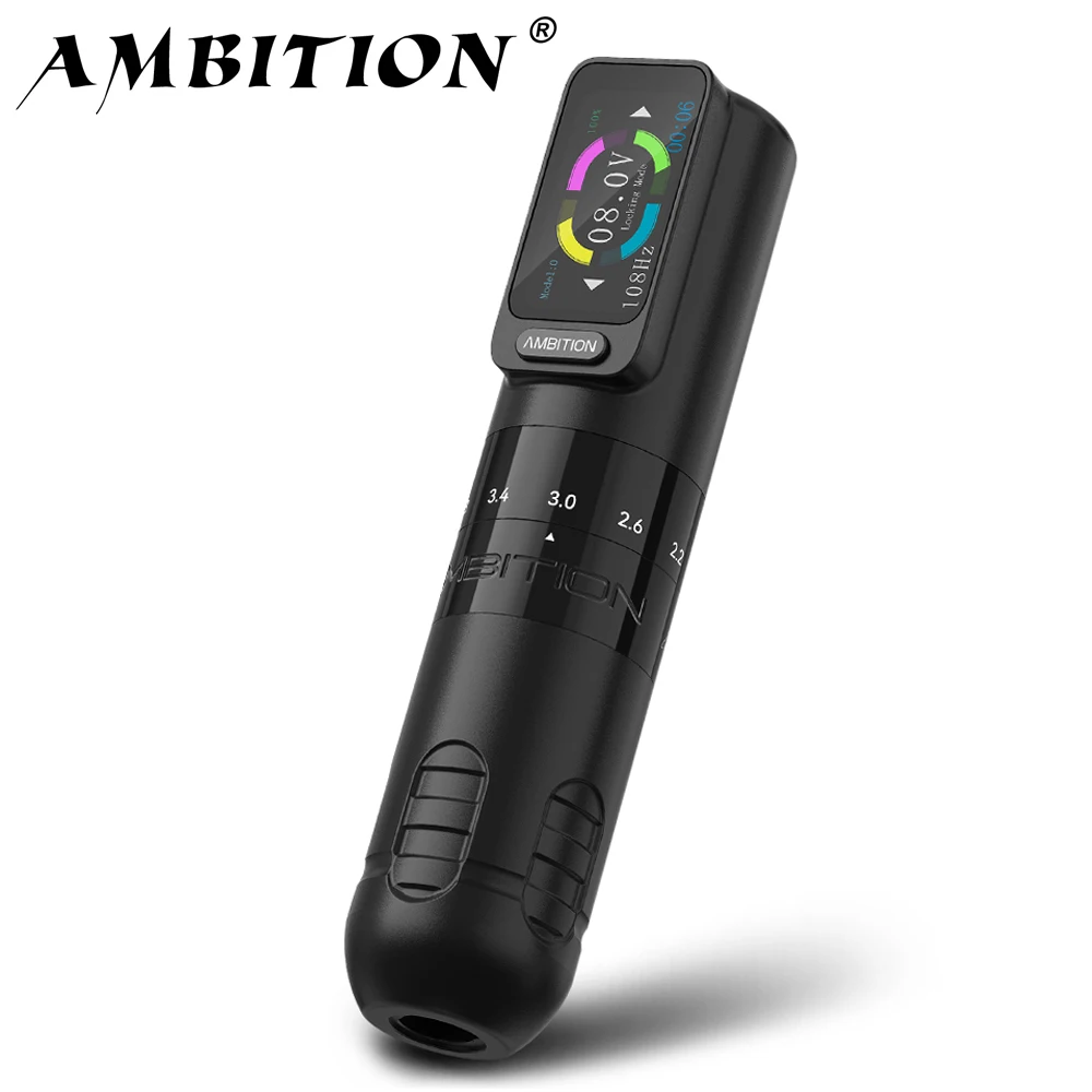 Ambition Seher 2.2-4.2mm Adjustable Stroke Wireless Tattoo Machine Pen Strong Coreless Motor 2400mAh Color Touch Screen Battery