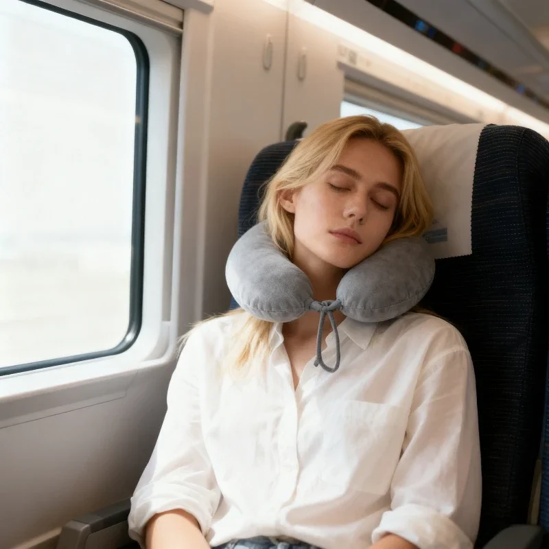 1 قطعة وسادة رقبة السيارة وسادة سفر ناعمة مع جزيئات رغوة للراحة على الطائرات والسيارات والمكتب المنزلي استخدام لعبة محشوة