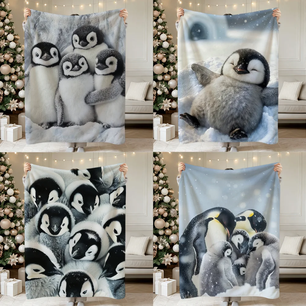 Kawaii Funny Art Penguin Family Soft Warm Plush Blanket For Dorm Sofa Living Room Pet Hogar Bedroom Gift Nap Home Flannel