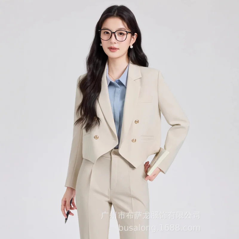 

2025Женский костюм для официальных случаев для интервью с белым воротником, спецодежда, наряд на рабочем месте, костюм для поездок на работу, официальная одежда