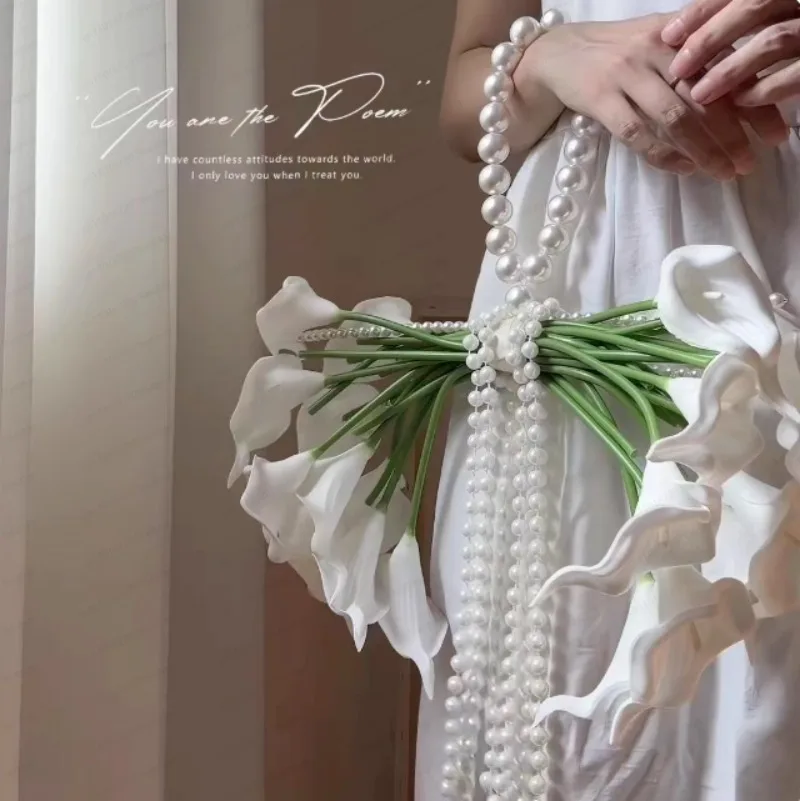 2026 hot sell -Pearl calla lily bouquet DIY material bag bridal flowers wedding dress split bouquet