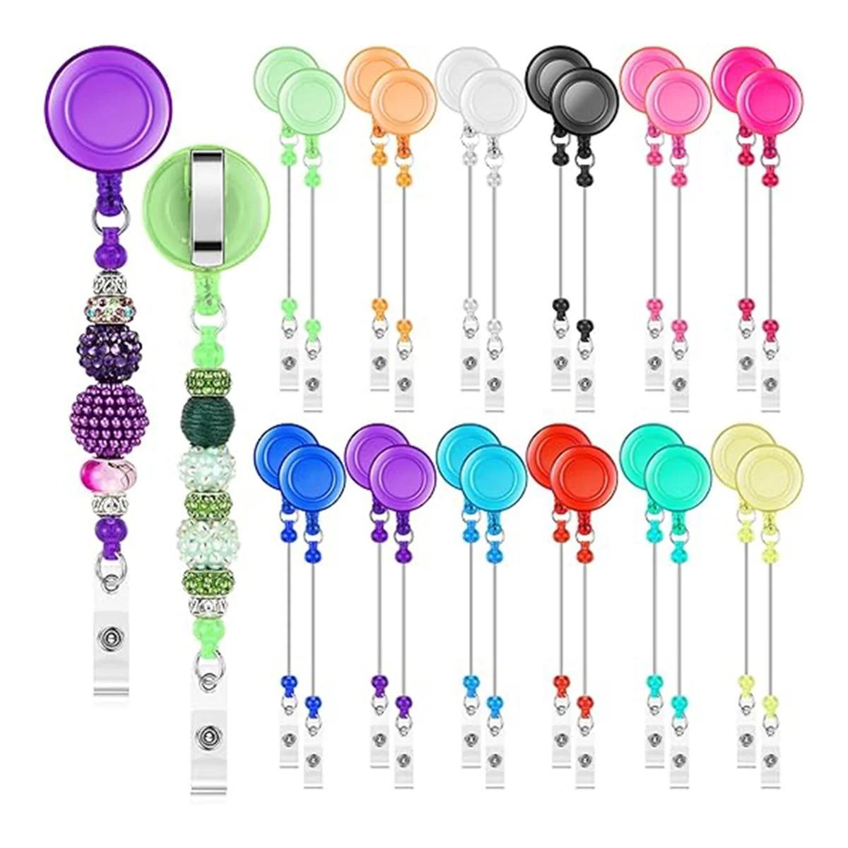 24 Pcs Beadable Badge Reel Retractable Clips Holder for Beads Bulk Blank Bar ID Name for Nurse Teacher Office Supplies