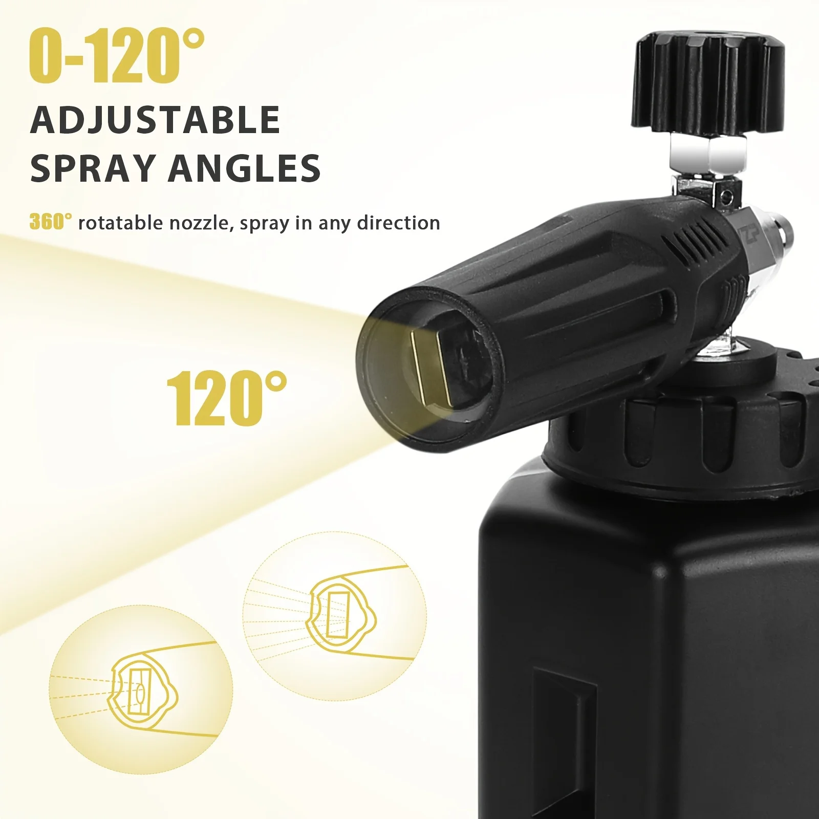 High-Pressure Foam Cannon, 80° Adjustable Nozzle, Copper & ABS Build, Quick Connect for Car Wash, No Battery