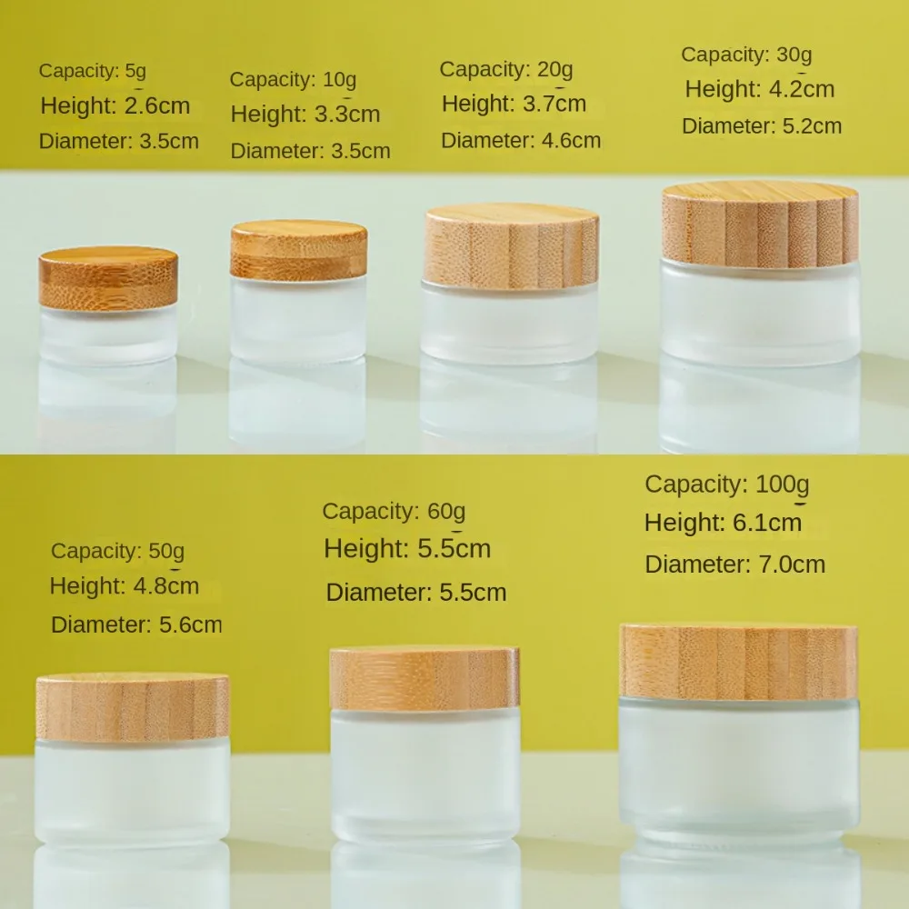Wood Grain Lid Frosted Glass Cream Jar 5g 10g 15g 20g 30g 50g 60g 100g Okrągła butelka na krem Pojemnik kosmetyczny Słoik Zakrętka