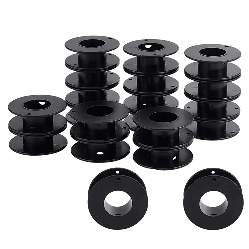 AT13 40Pcs Empty Spools, 2.1X0.7 Inch Plastic Thread Spools Ribbon Spools Black Craft Spools Wire Spool Weaving Bobbins