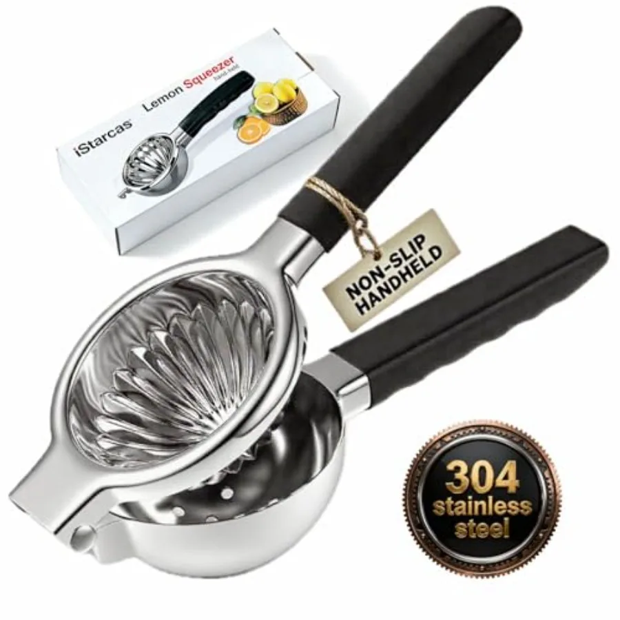 

Stainless Steel Lemon Squeezer, Manual Citrus Juicer with Non-Slip Handles, 304 Grade Steel Large Manual Lemon Press Juicer, Er