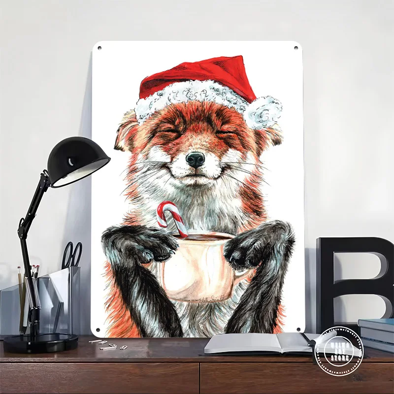 Morning Fox Christmas Personalized 3D Textured Metal Poster Wall Art Tinplate Sign for Decor Luxury Decoration Home Decor Items