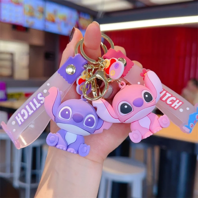 

6pcs Cute Disney Lilo & Stitch Silicone Pendant Keychain for Women Men Fans Lovely Pink Blue Purple Stitch Angel Keyring Gifts