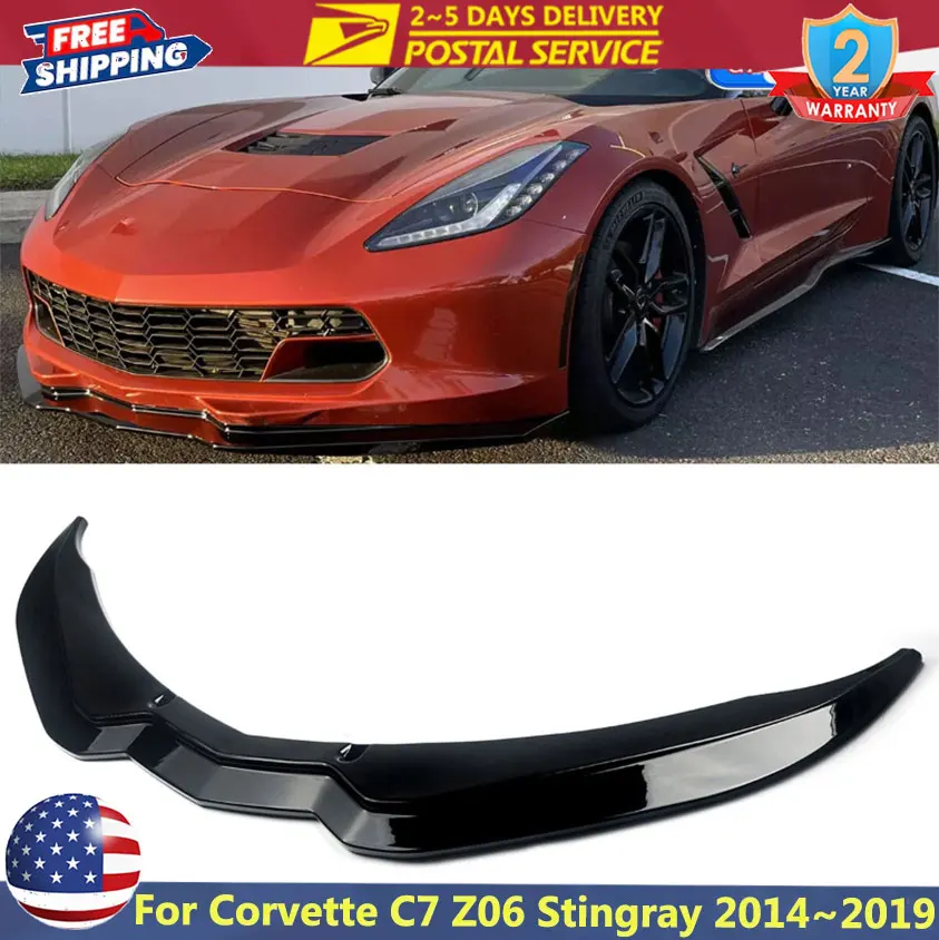 

Front Bumper Lip Splitter Spoiler Gloss Black For Chevrolet Corvette C7 Z06 Stingray 2014~2019 Stage 2 Car Front Lip 2017 2018