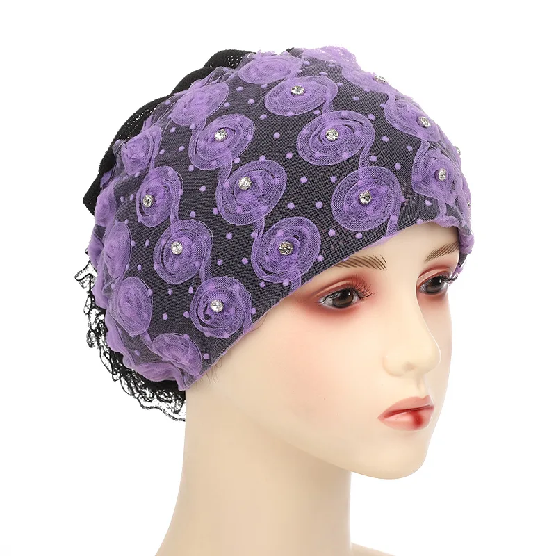 New Cross Border Rose Flower Plate Flower Hui People's Hat Embroidered Sari Turban Headband Hat Ethnic Wind Hui Headdress Mother